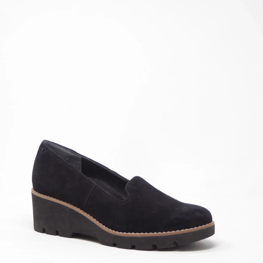 Vionic Women Willa Wedge Black Suede Loafer Shoes 8